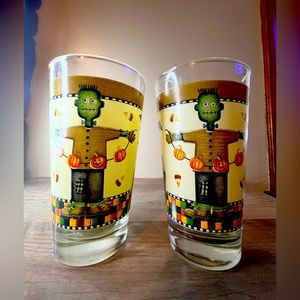 Debbie Mumm set of 2 Halloween Glasses Frankenstein Rare
